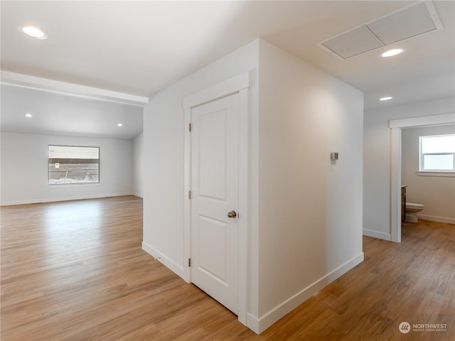 hallway featuring light hardwood / wood-style floors and a healthy amount of sunlight