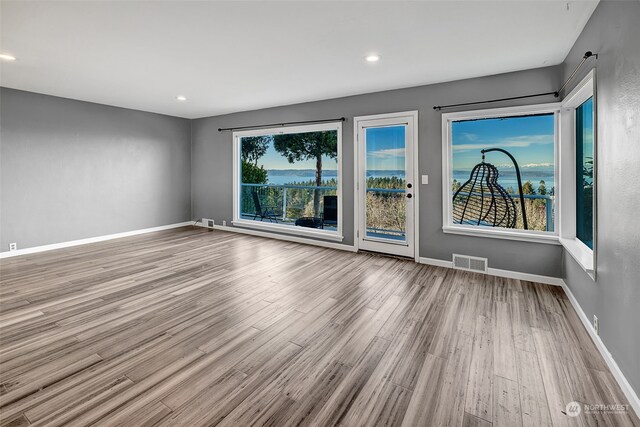 spare room featuring light wood-type flooring