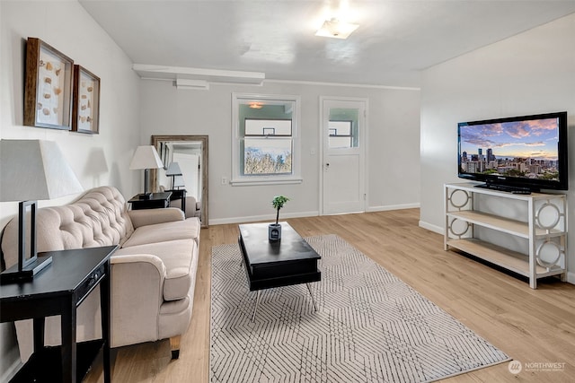 living room with light hardwood / wood-style flooring