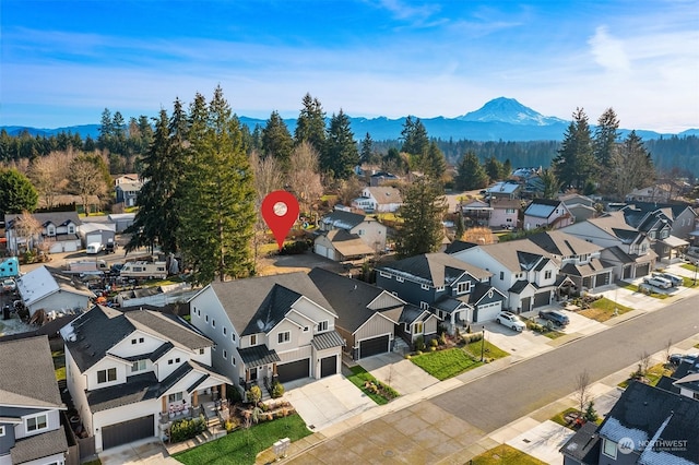 birds eye view of property with a mountain view