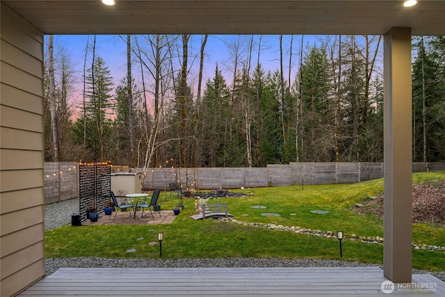 view of yard featuring a fenced backyard and a patio