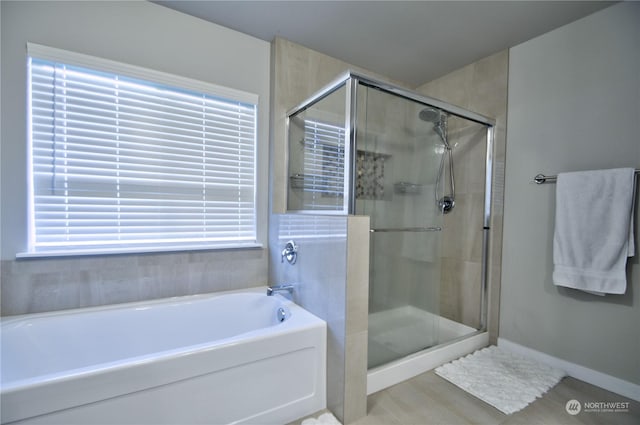 bathroom with plus walk in shower