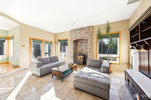 living room with light tile patterned floors