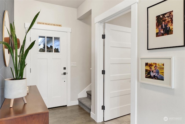 entrance foyer with light hardwood / wood-style floors