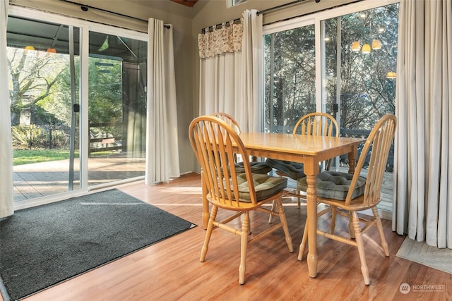 dining space with hardwood / wood-style flooring