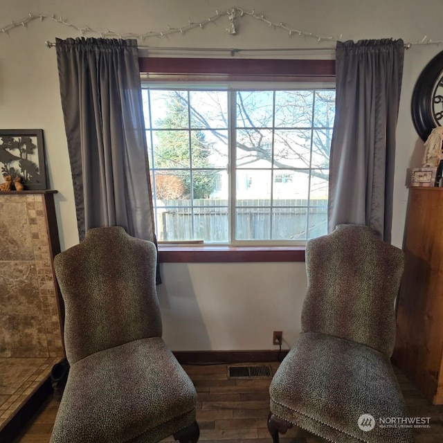 sitting room featuring a healthy amount of sunlight and wood-type flooring