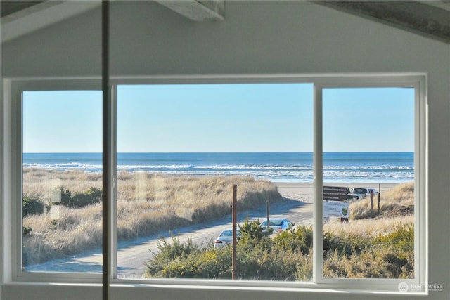 view of water feature featuring a beach view