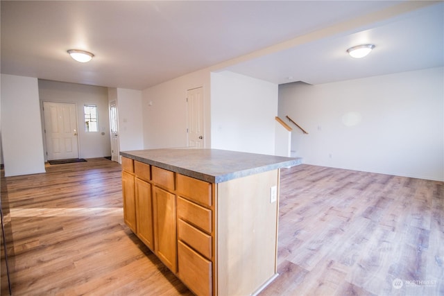 kitchen with light hardwood / wood-style flooring and a kitchen island