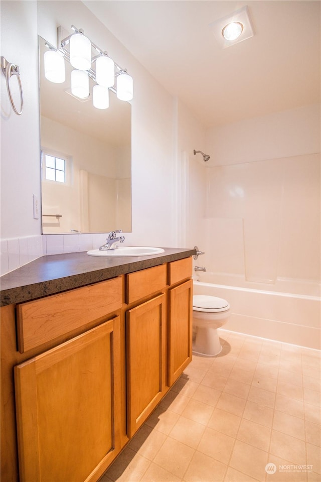 full bathroom with vanity, tile patterned flooring, shower / tub combination, and toilet