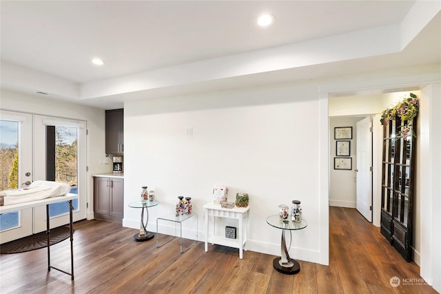 interior space featuring french doors and dark hardwood / wood-style floors