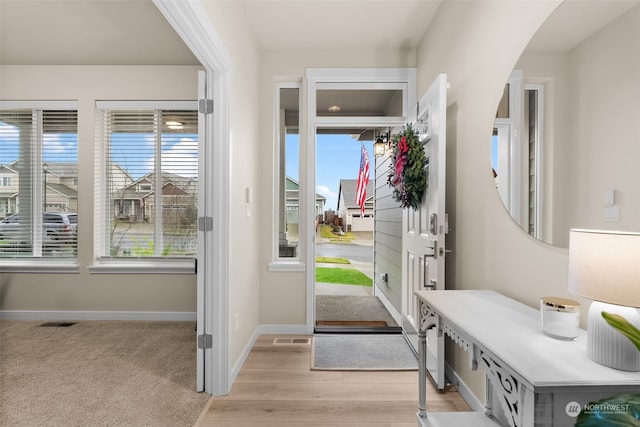 interior space with light hardwood / wood-style floors