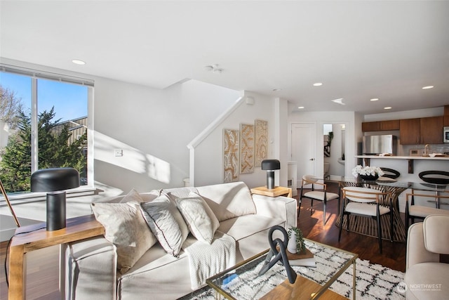 living room featuring dark hardwood / wood-style floors