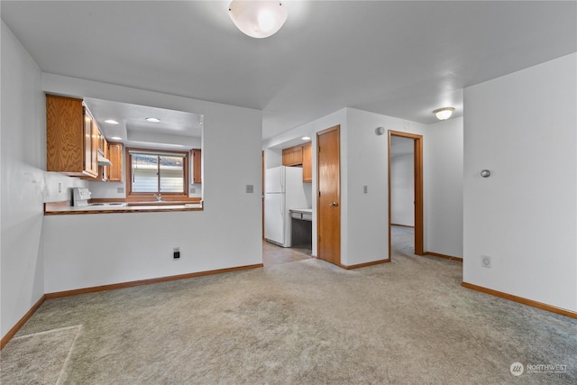 unfurnished living room with sink and light carpet