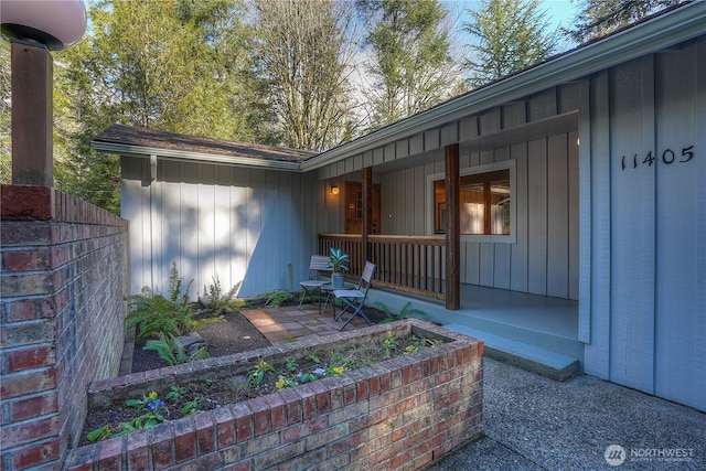 property entrance with a patio area