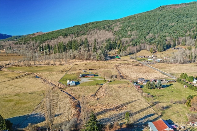 aerial view featuring a mountain view and a rural view