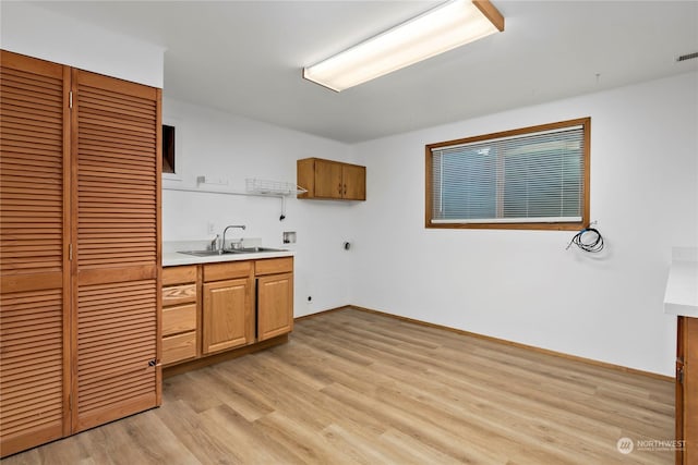 550 SW Waterloo Ave, Oak Harbor, WA 98277 - kitchen featuring sink and light wood-type flooring
