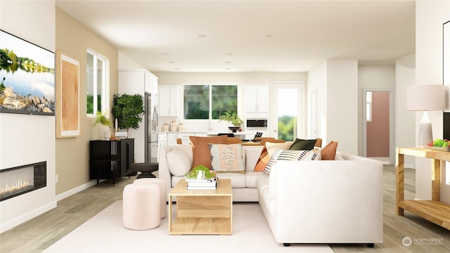 living room with light hardwood / wood-style floors