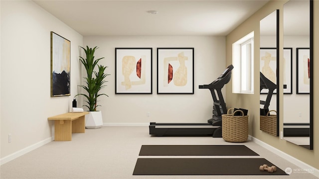 workout area featuring carpet