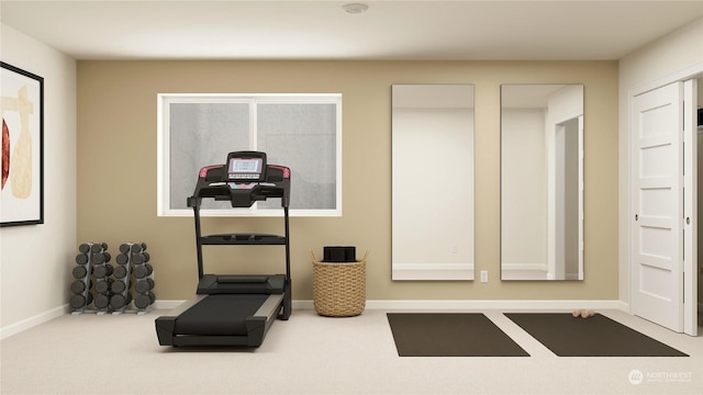 workout area featuring carpet floors