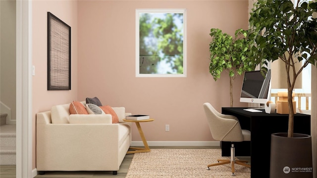 office space featuring hardwood / wood-style floors