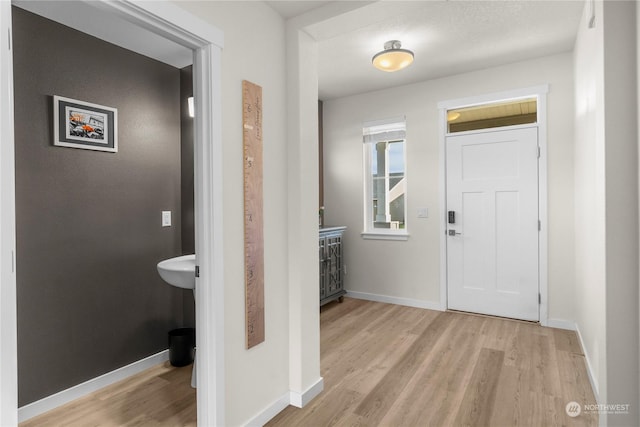 foyer with light hardwood / wood-style floors