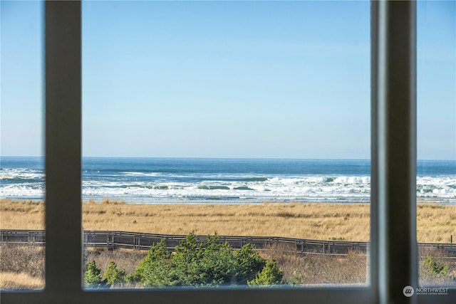 view of water feature featuring a view of the beach