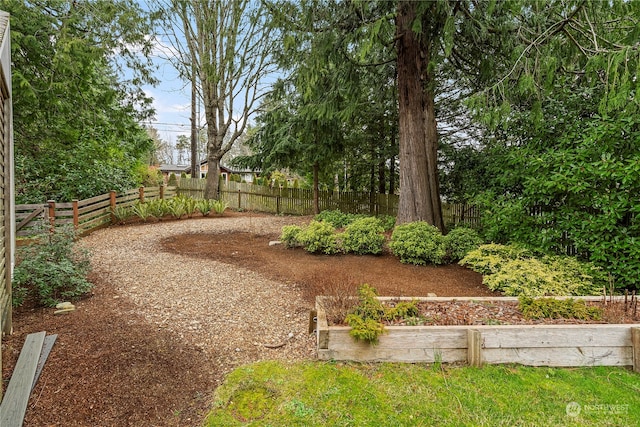 view of yard featuring a fenced backyard and a vegetable garden