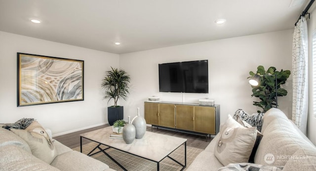 living room featuring dark hardwood / wood-style flooring