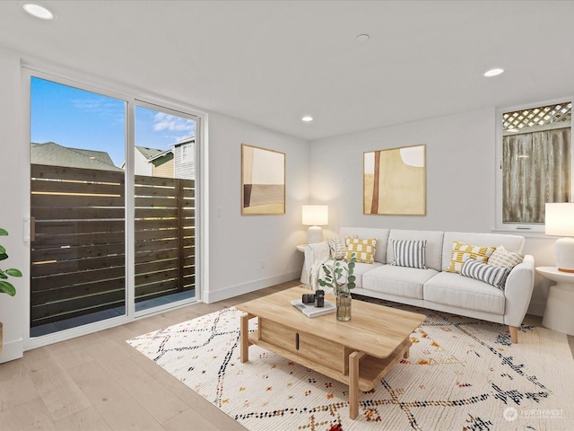 living room with light wood-type flooring