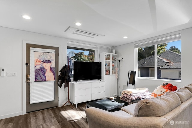 living room with dark wood-type flooring