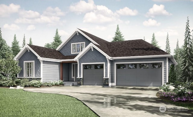 craftsman-style house with a garage and a front lawn