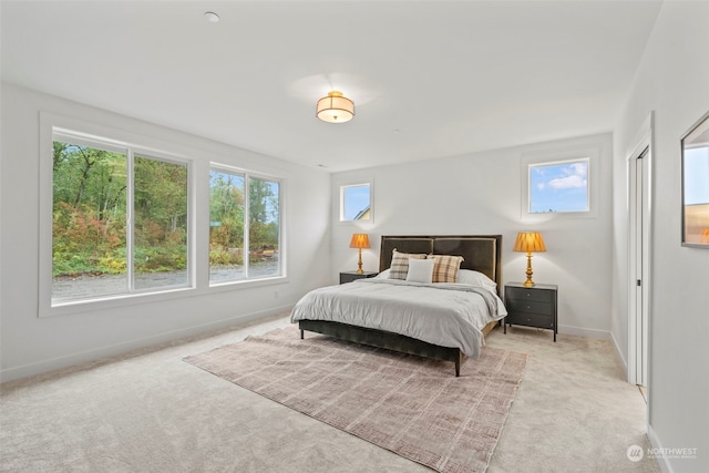 bedroom with light carpet