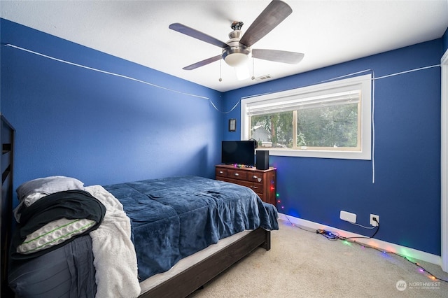 bedroom with carpet flooring and ceiling fan