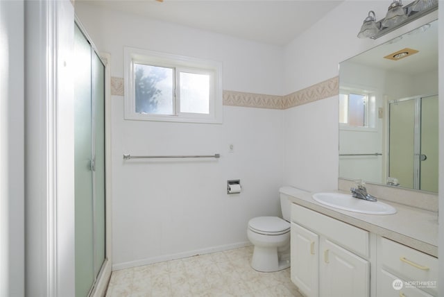 2804 M Ave, Anacortes, WA 98221 - bathroom featuring an enclosed shower, vanity, and toilet