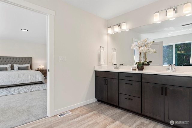 bathroom with hardwood / wood-style flooring and vanity