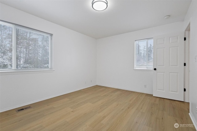 spare room with light hardwood / wood-style flooring and a wealth of natural light