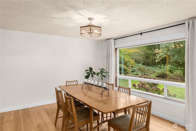 dining space featuring a healthy amount of sunlight, a chandelier, and light hardwood / wood-style floors