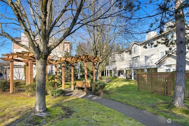 view of yard with a pergola