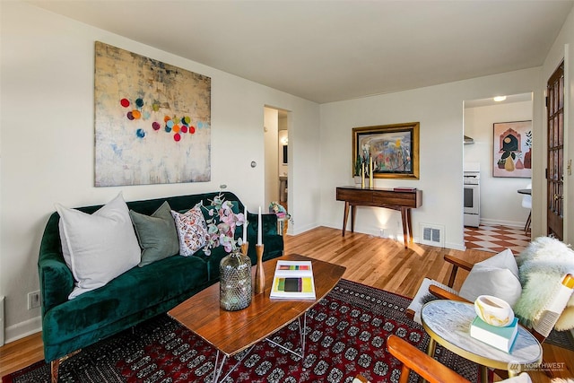 living room with hardwood / wood-style floors