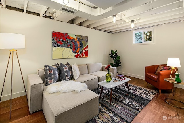 living room featuring dark hardwood / wood-style flooring