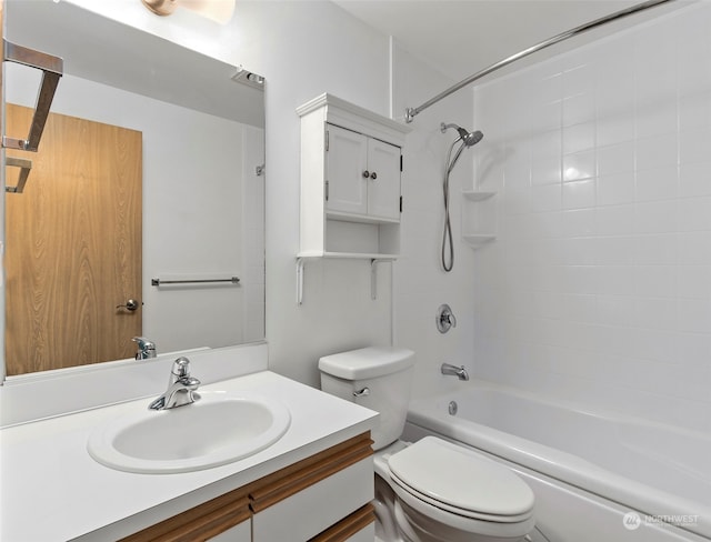 full bathroom with shower / bath combination, vanity, and toilet