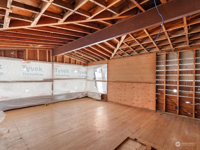 basement with hardwood / wood-style flooring