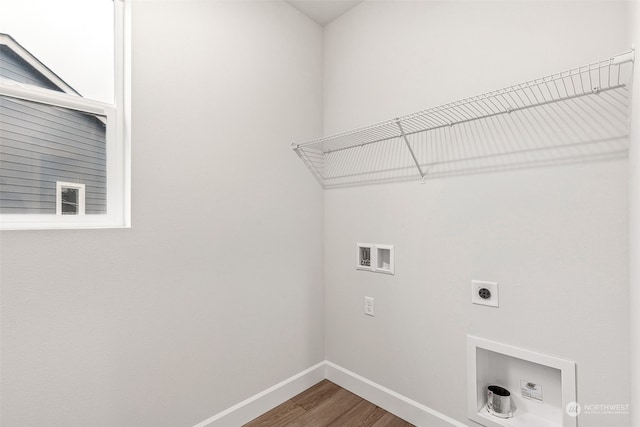 laundry area with washer hookup, wood-type flooring, and hookup for an electric dryer