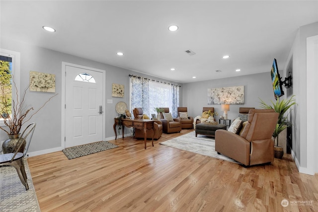 living room with light wood-type flooring