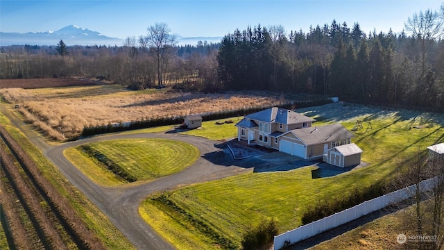 birds eye view of property with a mountain view