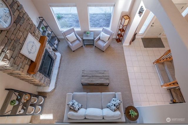 living room with tile patterned flooring