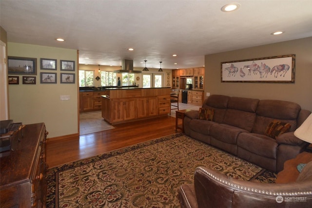 living room featuring light wood-type flooring