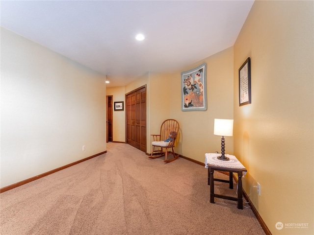 sitting room featuring carpet flooring