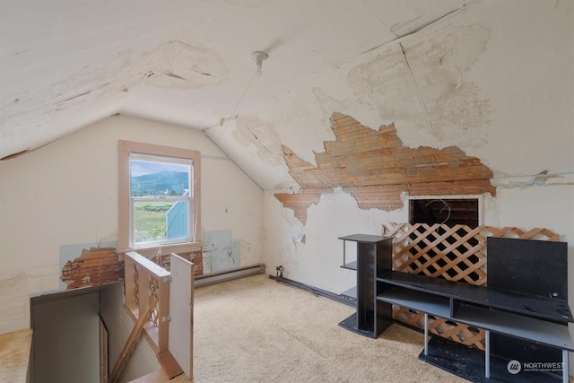 additional living space featuring vaulted ceiling and baseboard heating