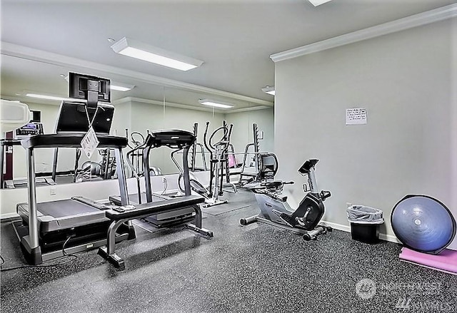 gym featuring ornamental molding